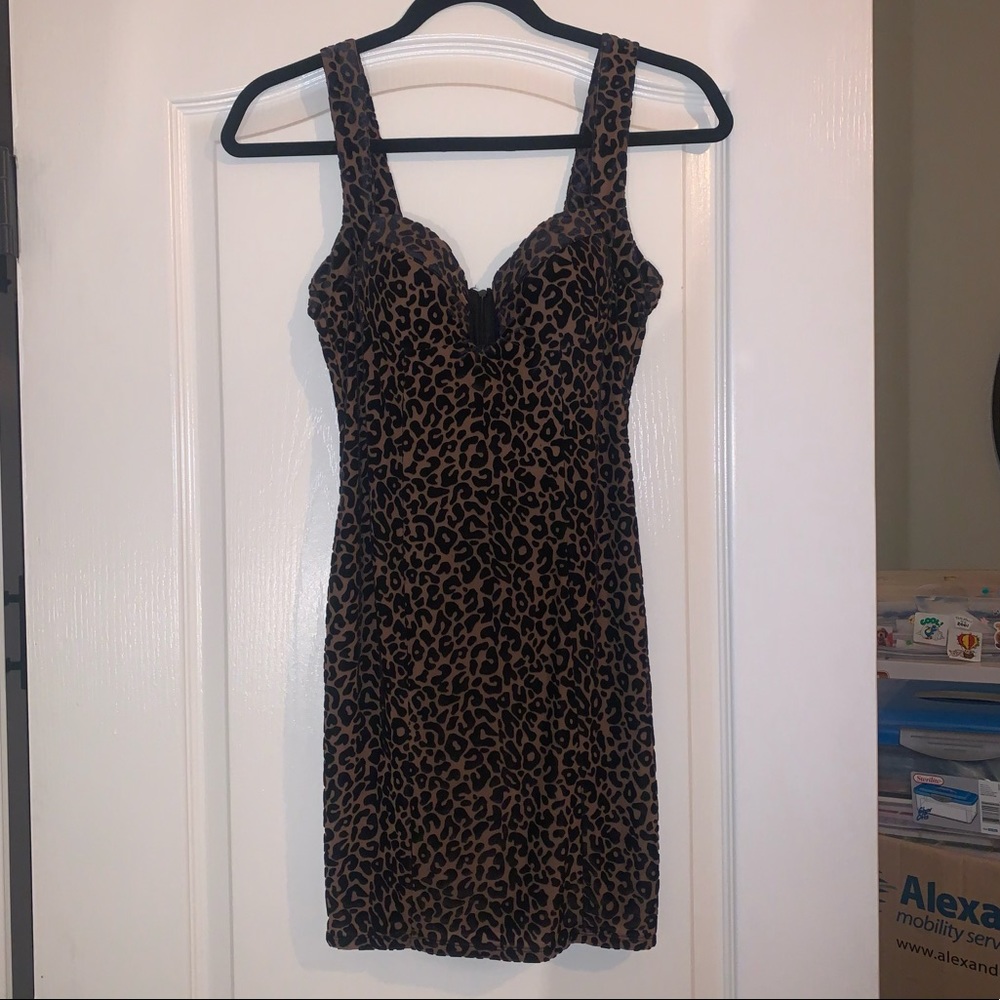 Brown Velvet Cheetah Mini Dress